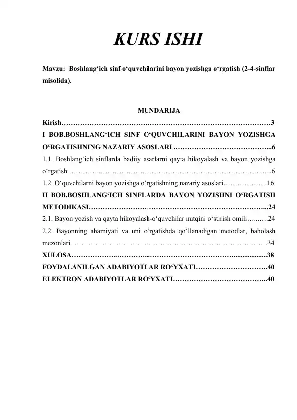 Boshlang‘ich sinf o‘quvchilarini bayon yozishga o‘rgatish (2-4-sinflar misolida)