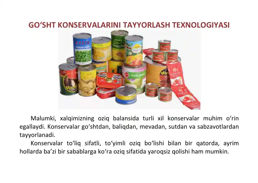 Go‘sht konservalarini tayyorlash texnologiyasi