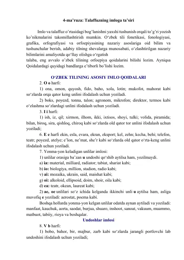 4-ma’ruza: Talaffuzning imloga ta’siri