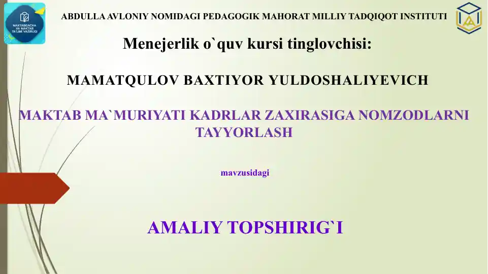 MAKTABGACHA VA MAKTAB TA'LIMI VAZIRLIGI