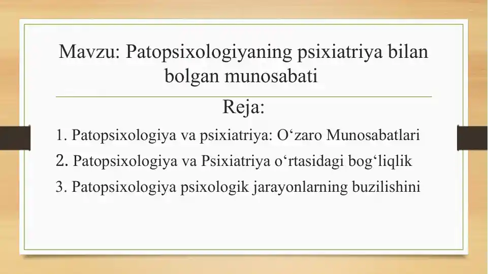 Patopsixologiyaning psixiatriya bilan bolgan munosabati