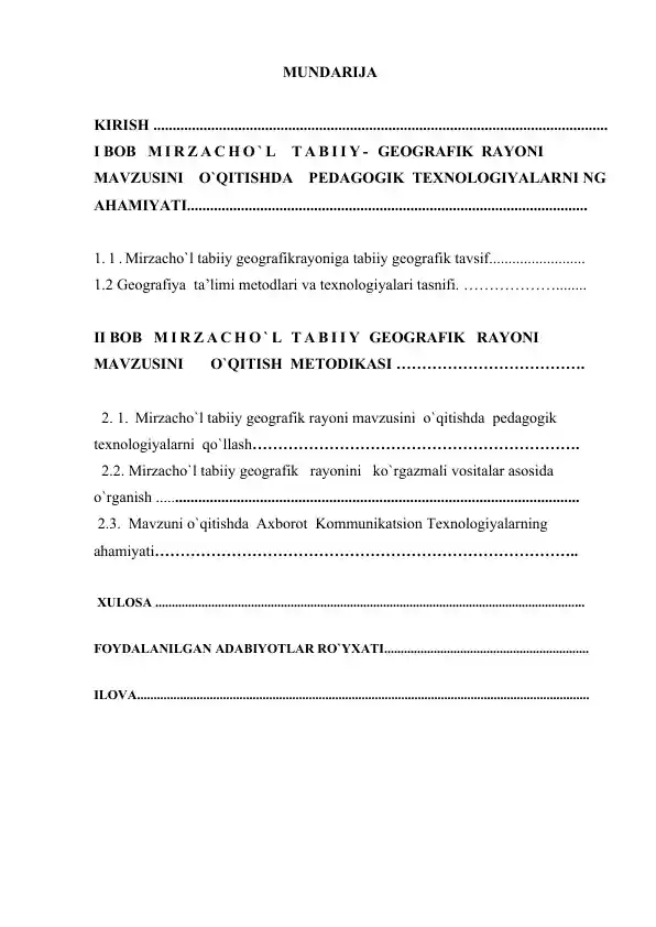 Mirzacho`l Tabiiy- Geografik Rayoni Mavzusi