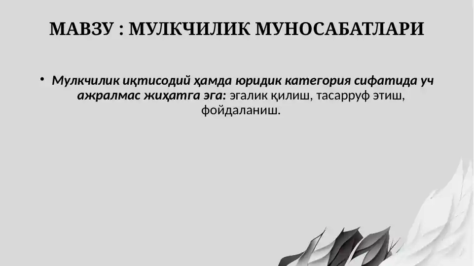 Мулкчилик Муносабатлари