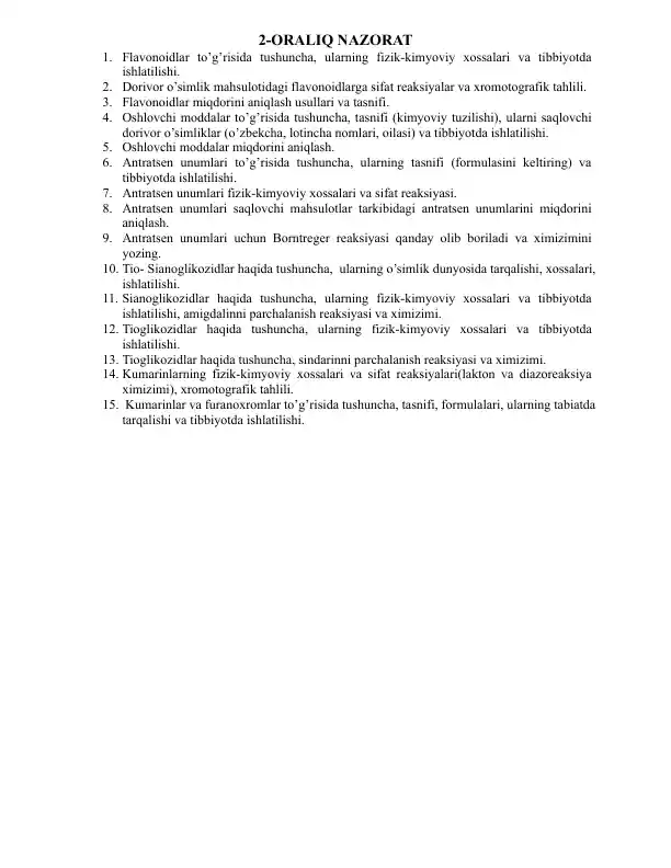 Oshlovchi moddalar va antratsen unumlari