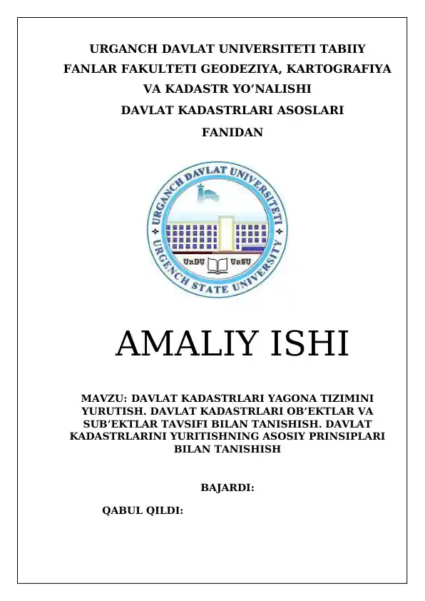 Davlat Kadastrlari Yagona Tizimini Yurutish