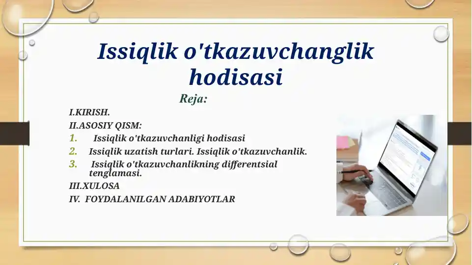 Issiqlik o'tkazuvchanlik hodisasi