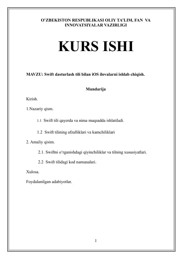 Swift dasturlash tili bilan iOS ilovalarni ishlab chiqish