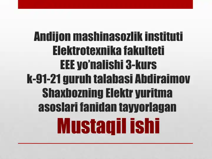 “Kommunar-2003” xususiy korxonasidagi parmalash dastgohini elektr yuritmasini loyihalash.