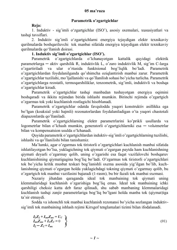 Parametrik o’zgartgichlar