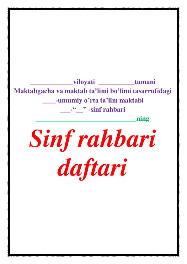 2025-2026-yil uchun 5-11- sinflar Sinf Rahbari Daftari