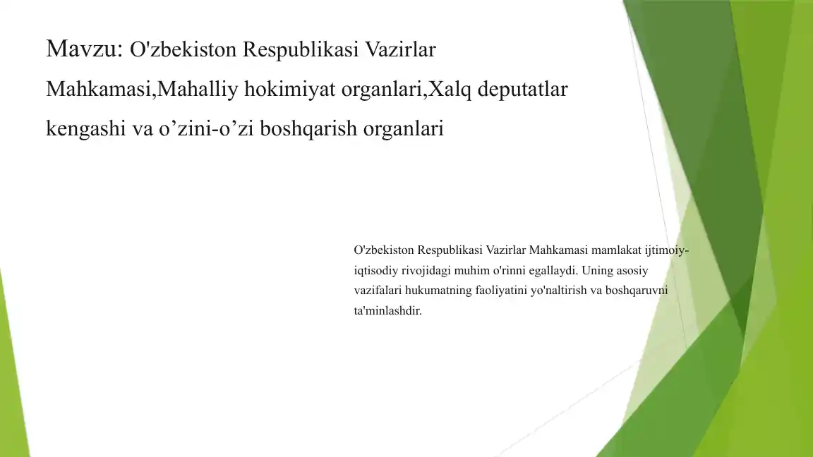 O'zbekiston Respublikasi Vazirlar Mahkamasi,Mahalliy hokimiyat organlari,Xalq deputatlar kengashi va o’zini-o’zi boshqarish organlari