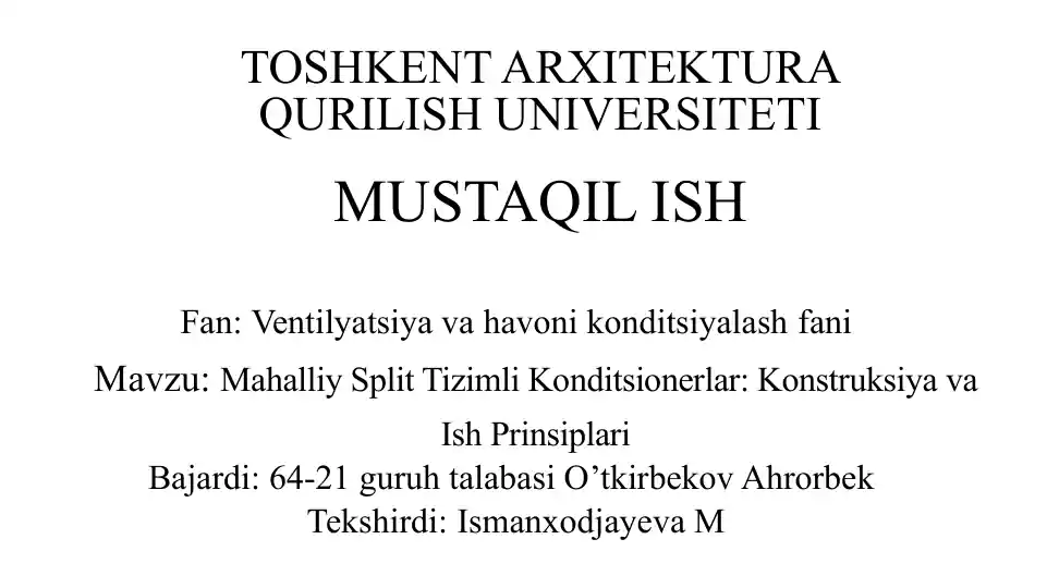 Mahalliy split tizimli konditsionerlar
