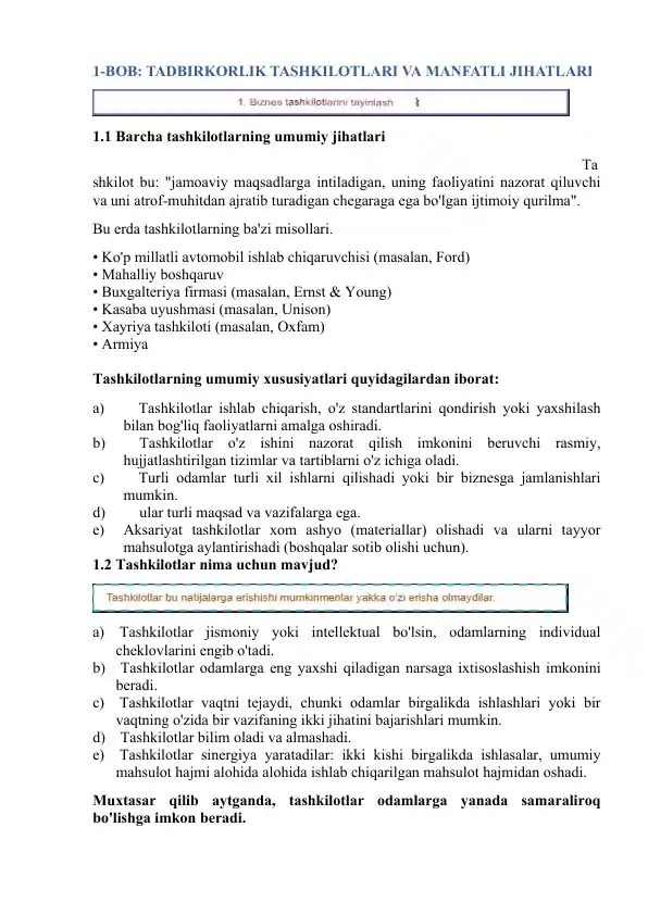 Tadbirkorlik Tashkilotlari va Manfaatli Jihatlari