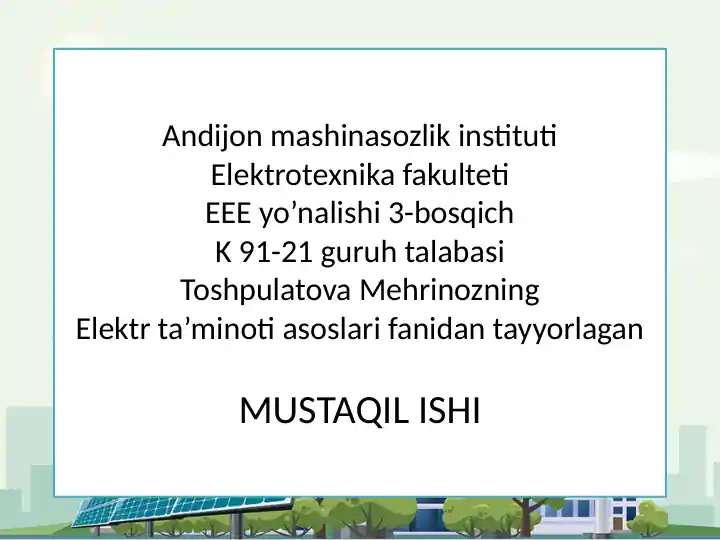 Elektr energiyasining sifat ko'rsatkichlari
