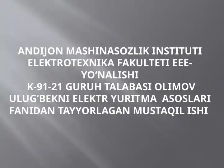 Asinxron motorni invertorli chastota o‘zgartgichi sxemasi