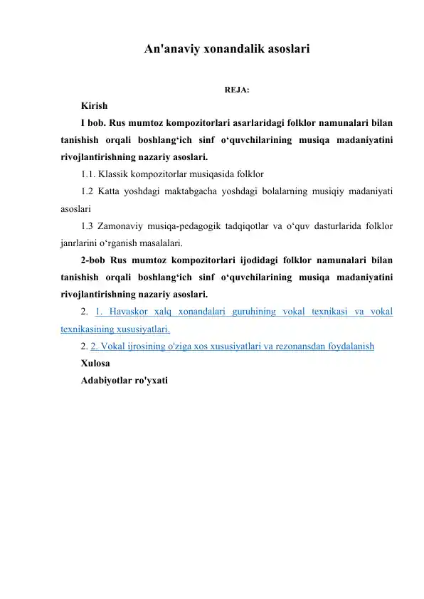 An'anaviy xonandalik asoslari