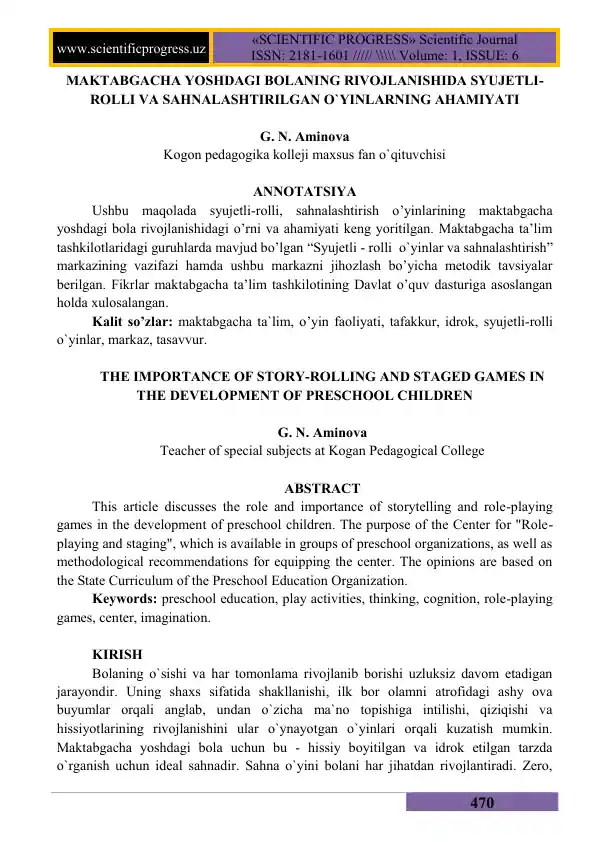 Syujetli-rolli va sahnalashtirish o‘yinlari markazi uchun metodik tavsiyalar