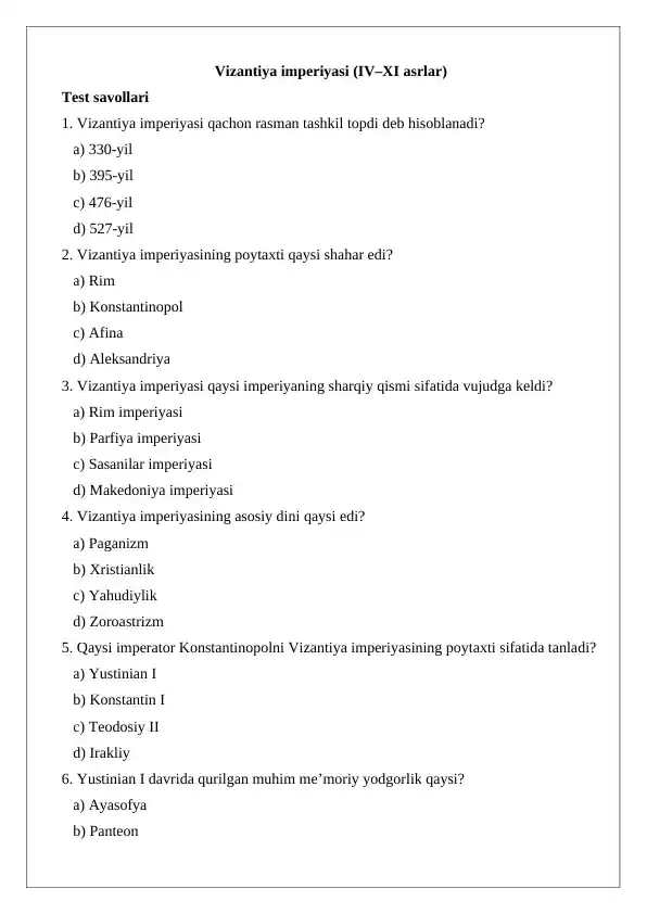 Vizantiya imperiyasi (IV–XI asrlar)