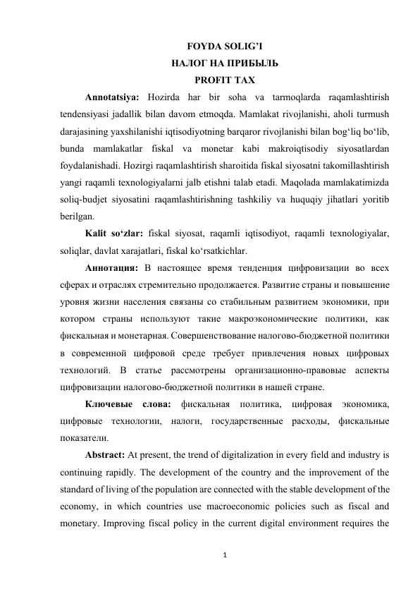 FOYDA SOLIG’I