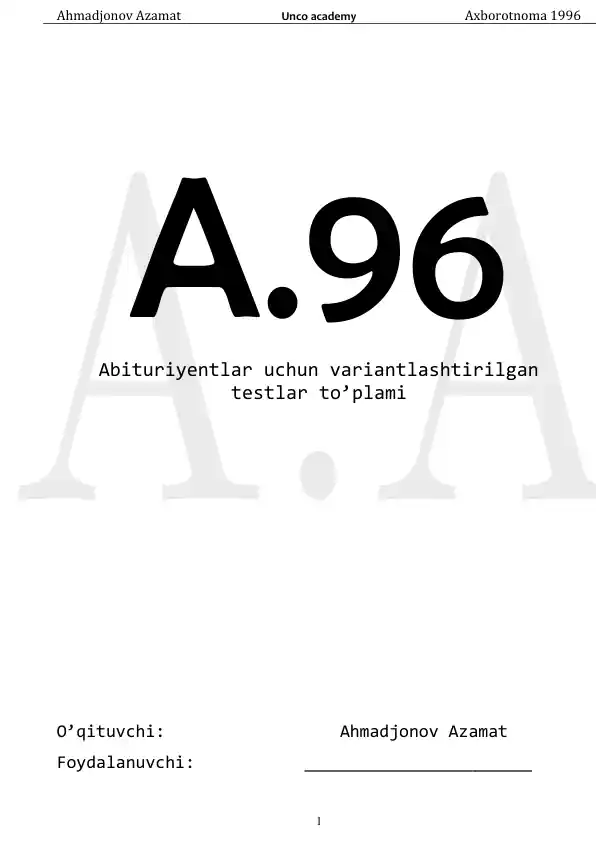 Abituriyentlar uchun testlar to'plami