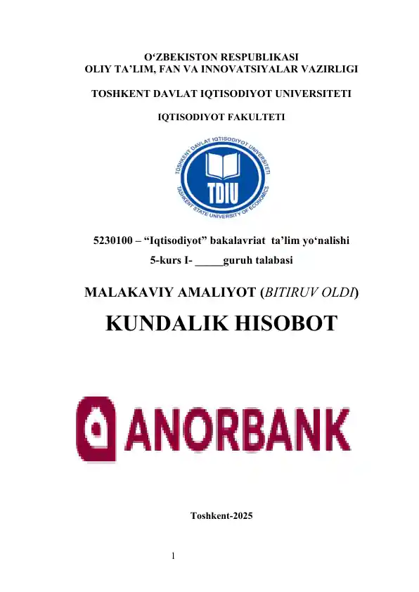 anor bank Malakaviy Amaliyot (Bitiruv Oldi) ANOR BANK AMALIYOT HISOBOT anor bank hisobot