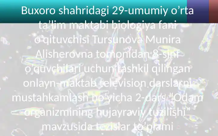 Onlayn-maktab television darslari "Odam organizmining hujayraviy tuzilishi" mavzusida tezislar