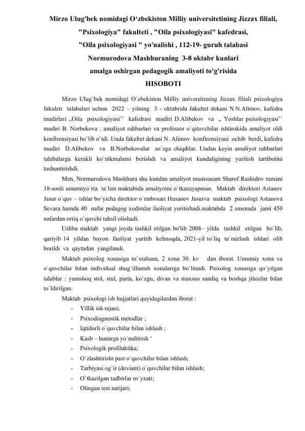 Amaliyot Konferensiyasi HISOBOTI