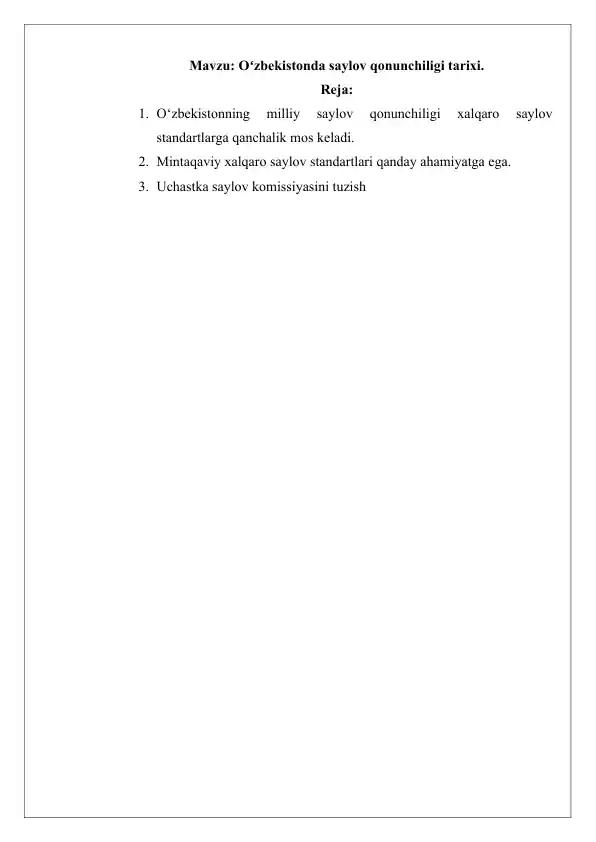 Oʻzbekistonda saylov qonunchiligi tarixi