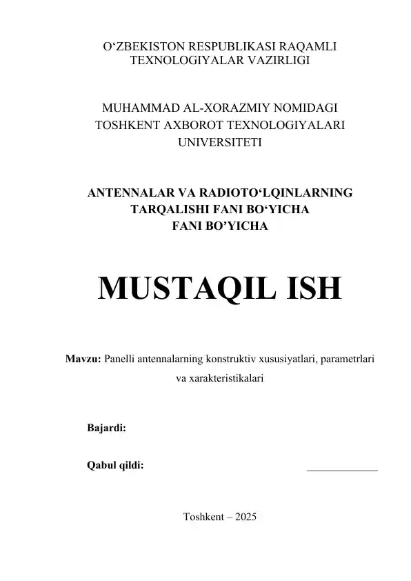 Panelli antennalarning konstruktiv xususiyatlari, parametrlari va xarakteristikalari