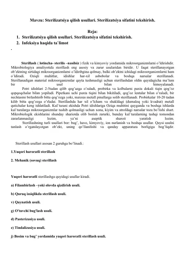 Sterilizatsiya qilish usullari