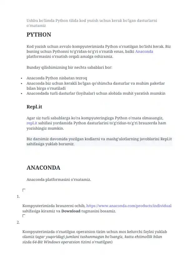 Python kod yozish uchun Anaconda platformasi