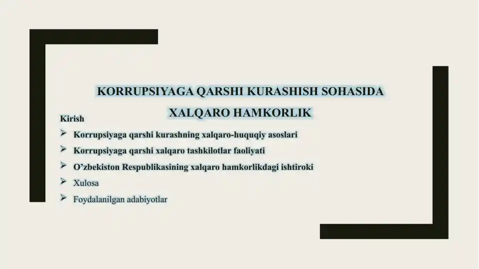 Korrupsiyaga qarshi kurashish sohasida xalqaro hamkorlik