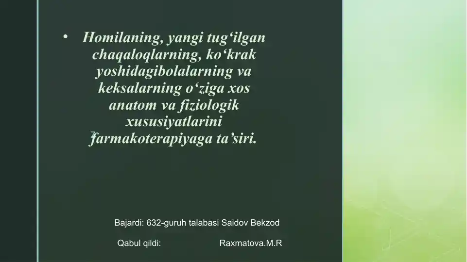 Homilaning anatomik va fiziologik xususiyatlari