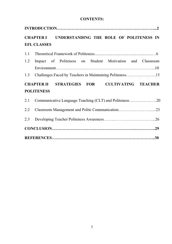 The Role of Politeness in EFL Classes