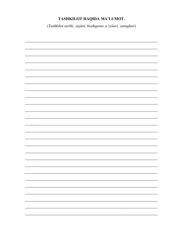Tashkilot Haqida Ma’lumot