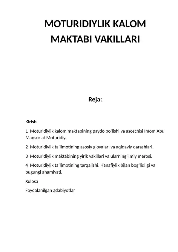 Moturidiylik Kalom Maktabi