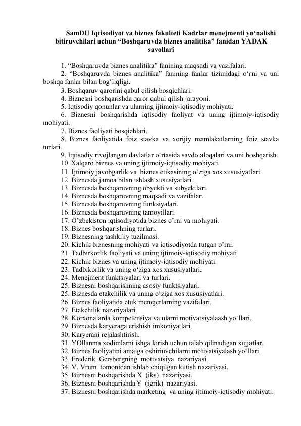 "Boshqaruvda biznes analitika"