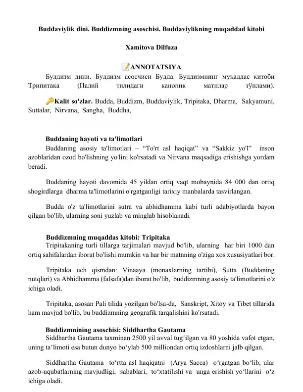 Buddaviylikning muqaddas kitobi Tripitaka