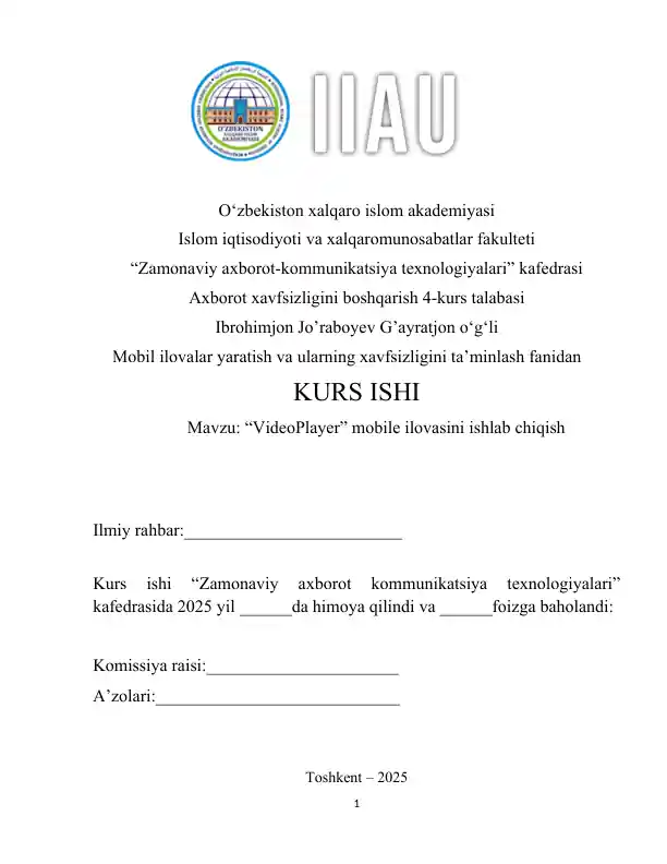 VideoPlayer mobile ilovasi - Flutter