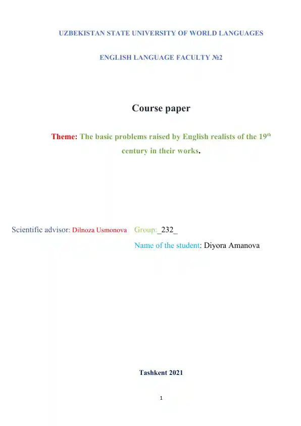 The basic problems raised by English realists of the 19th century in their works