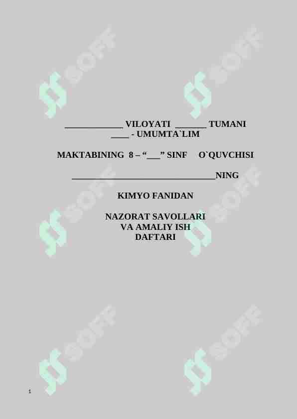 8-sinf kimyo fanidan Nazorat ishi daftari
