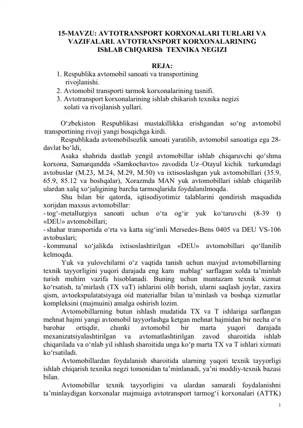 Avtotransport korxonalarining ishlab chikarish texnika negizi