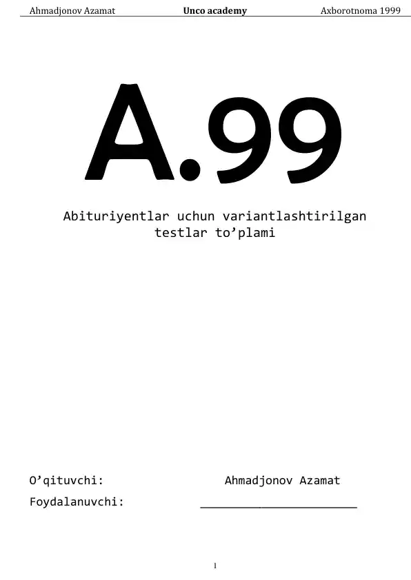Abituriyentlar uchun variantlashtirilgan testlar to’plami