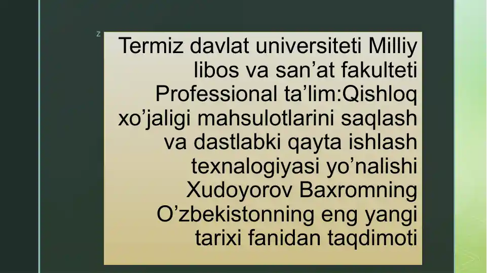 Xudoyorov Baxrom - O’zbekistonning eng yangi tarixi fanidan taqdimoti