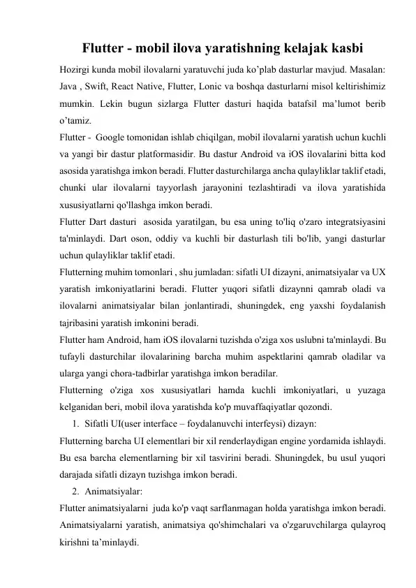 Flutter - mobil ilova yaratishning kelajak kasbi