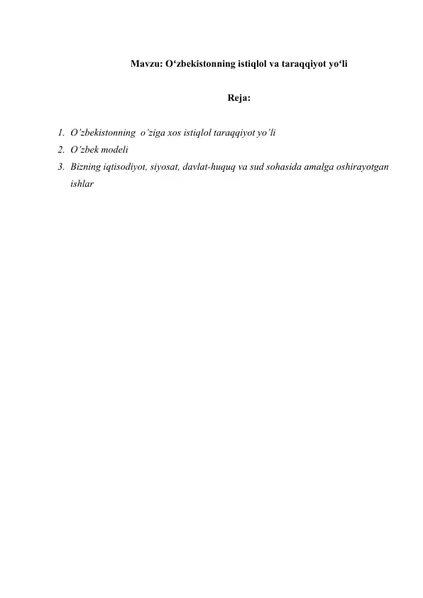 Oʻzbekistonning istiqlol va taraqqiyot yoʻli