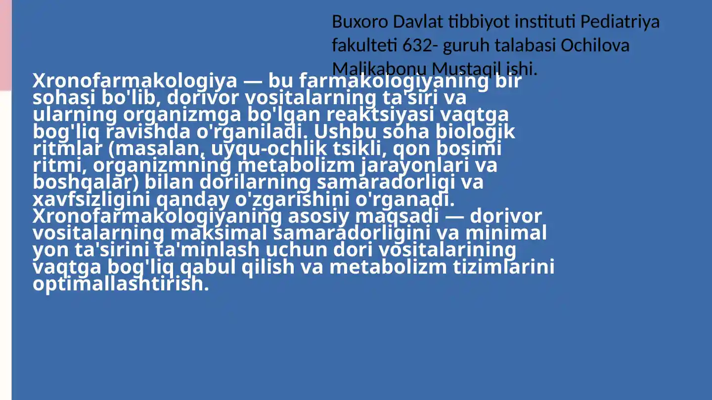 Xronofarmakologiya