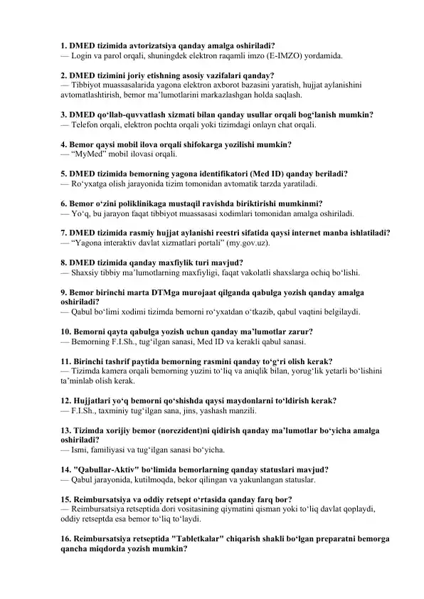 DMED tizimi haqida ma'lumotlar