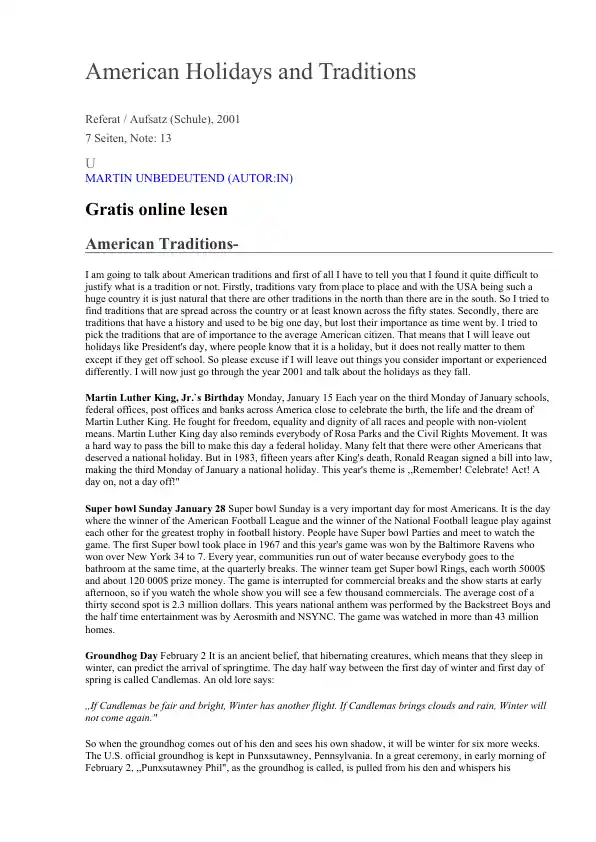 American Holidays and Traditions