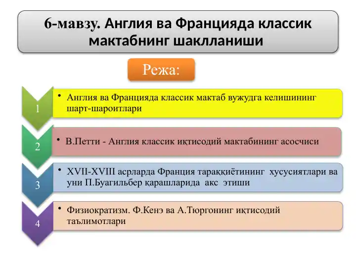 Илк классик мактаб таълимотлари